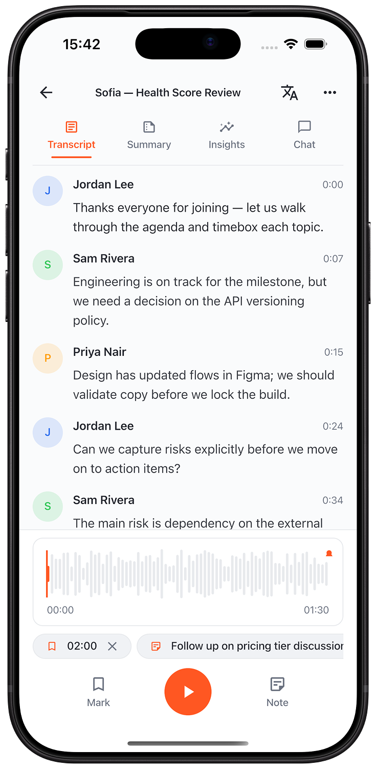 Phrasd meeting review on iPhone